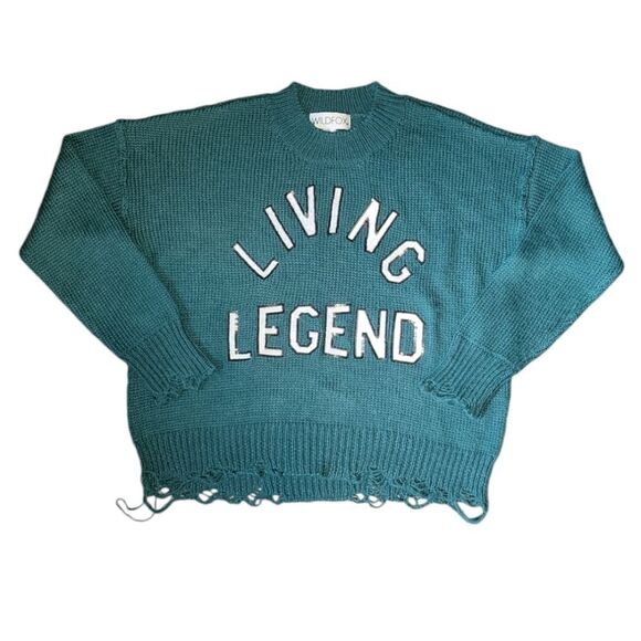 WILDFOX OVERSIZED SLOUCHY LIVING LEGEND DISTRESSED SWEATER WOODFALL GREEN WOOL S - Picture 4 of 13